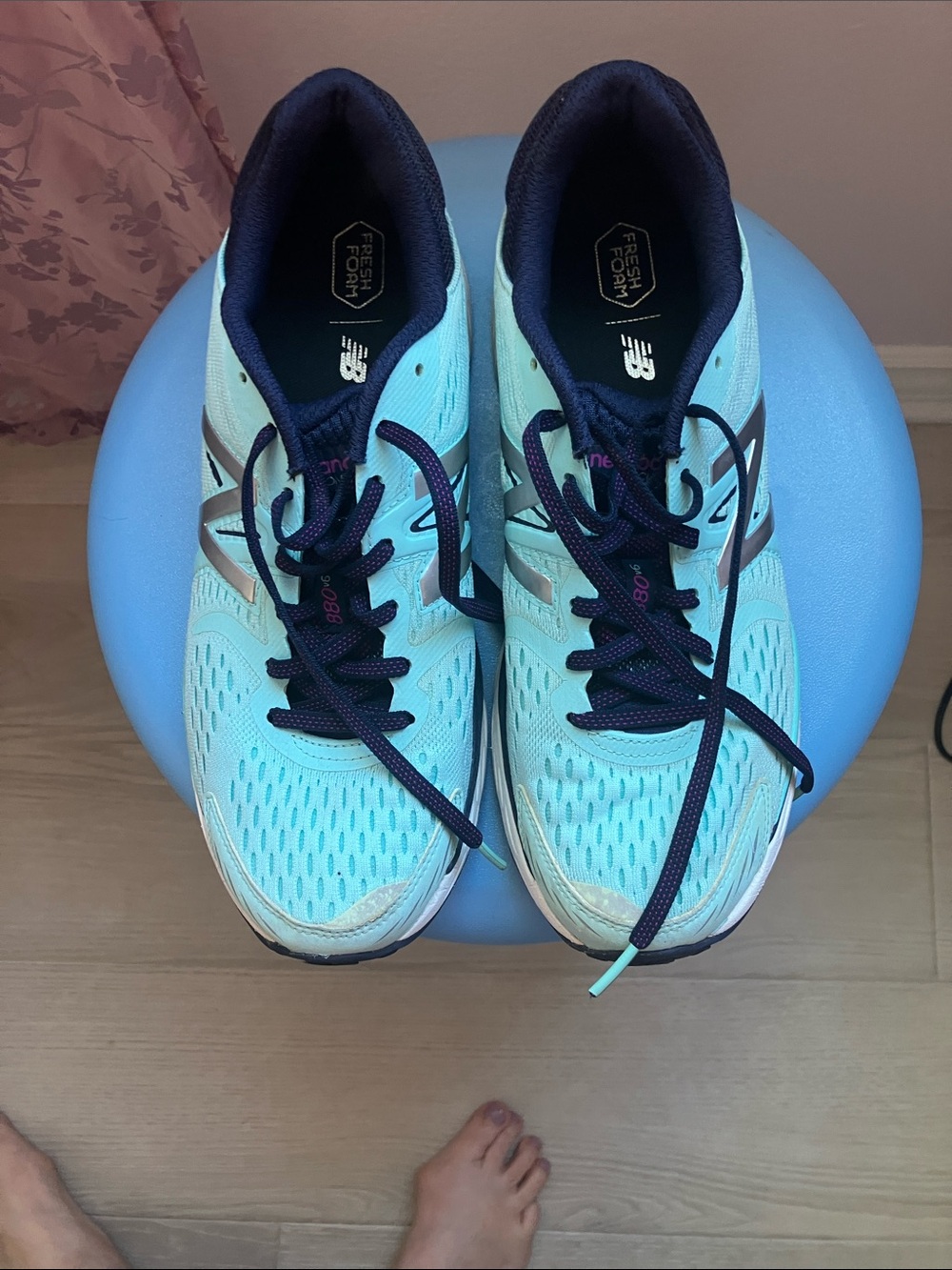 New Balance Women’s Mint Blue Running Shoes with Navy Laces